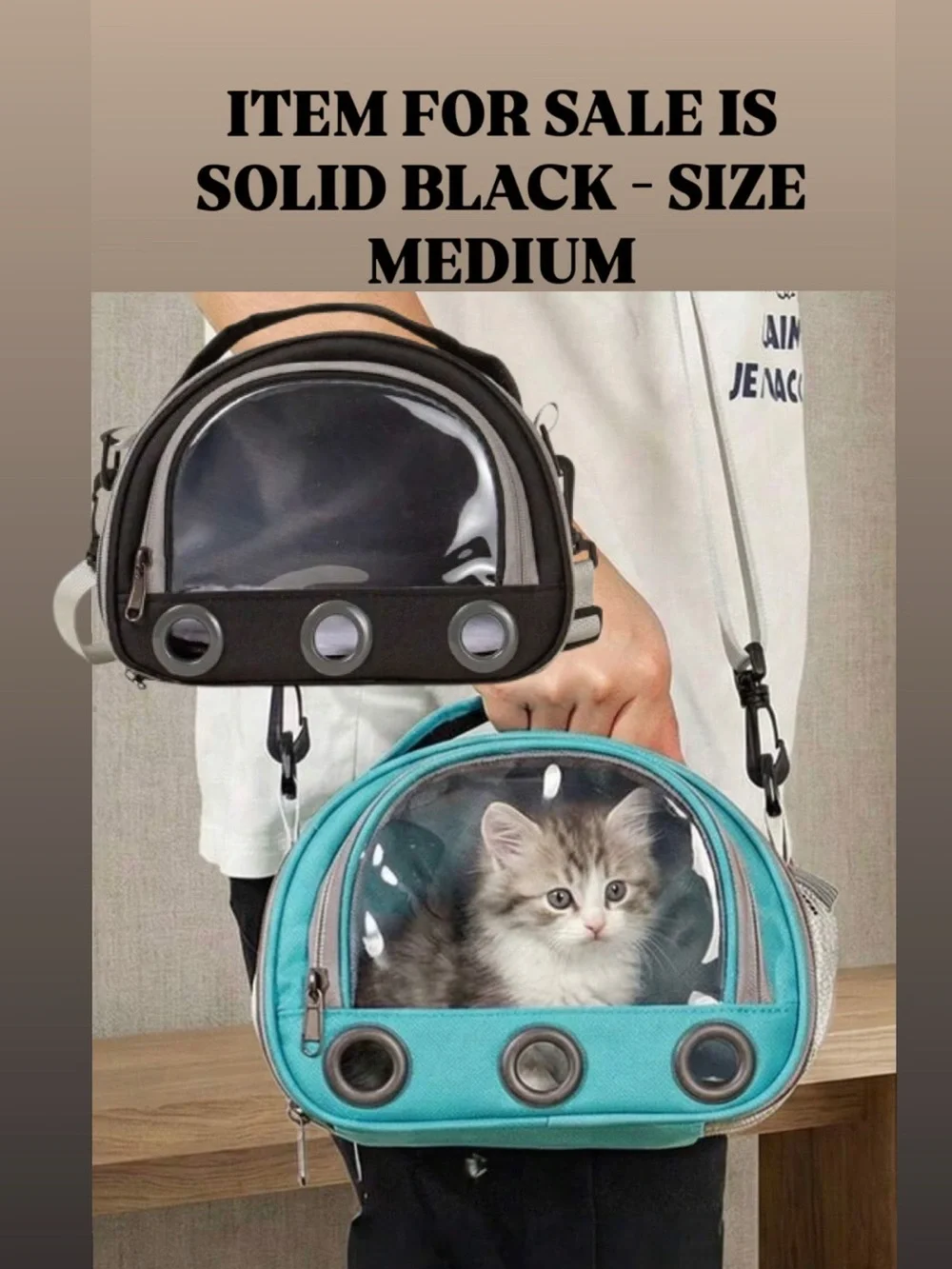 Transparent Front Small Pet Carrier Bag - Black and Gray